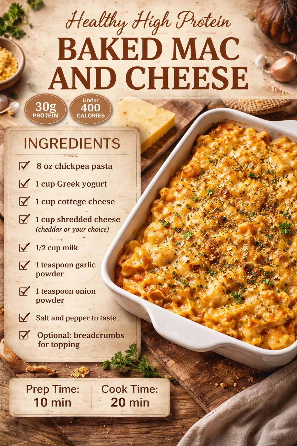 Healthy High Protein Baked Mac and Cheese