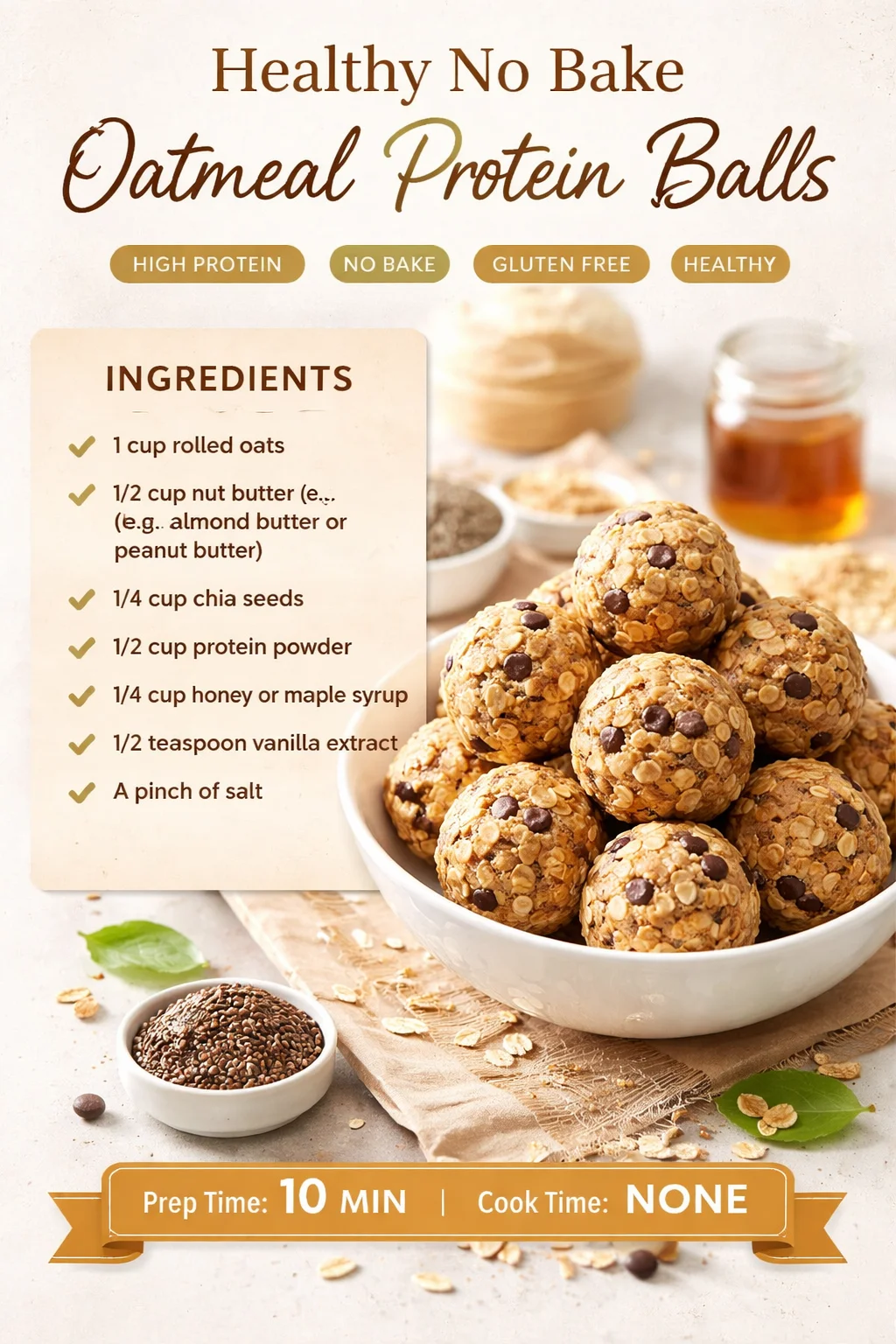 Healthy No Bake Oatmeal Protein Balls