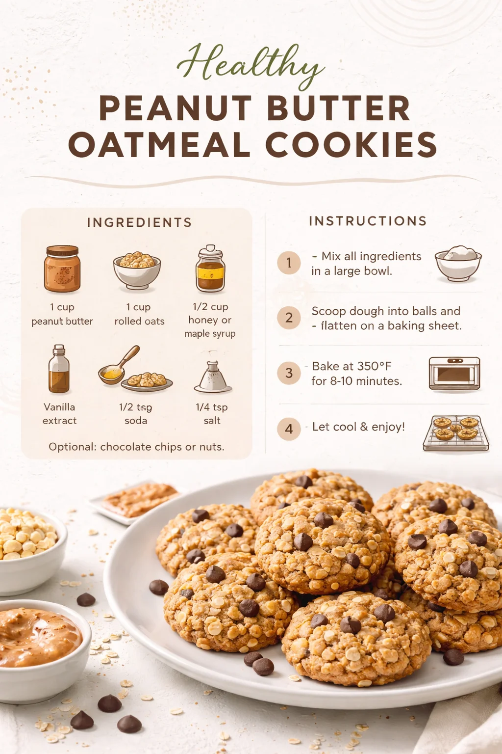 Healthy Peanut Butter Oatmeal Cookies