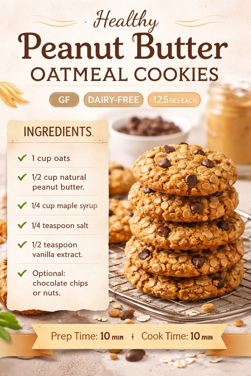 Healthy Peanut Butter Oatmeal Cookies