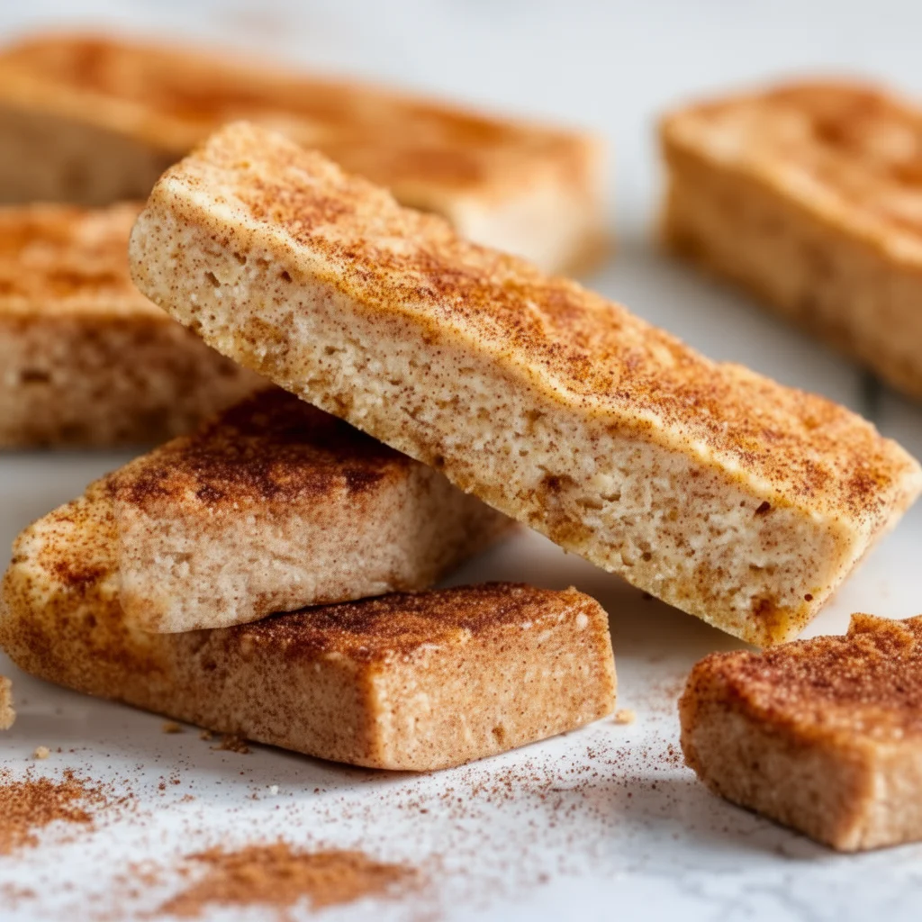 Healthy homemade snickerdoodle protein bars on a rustic table