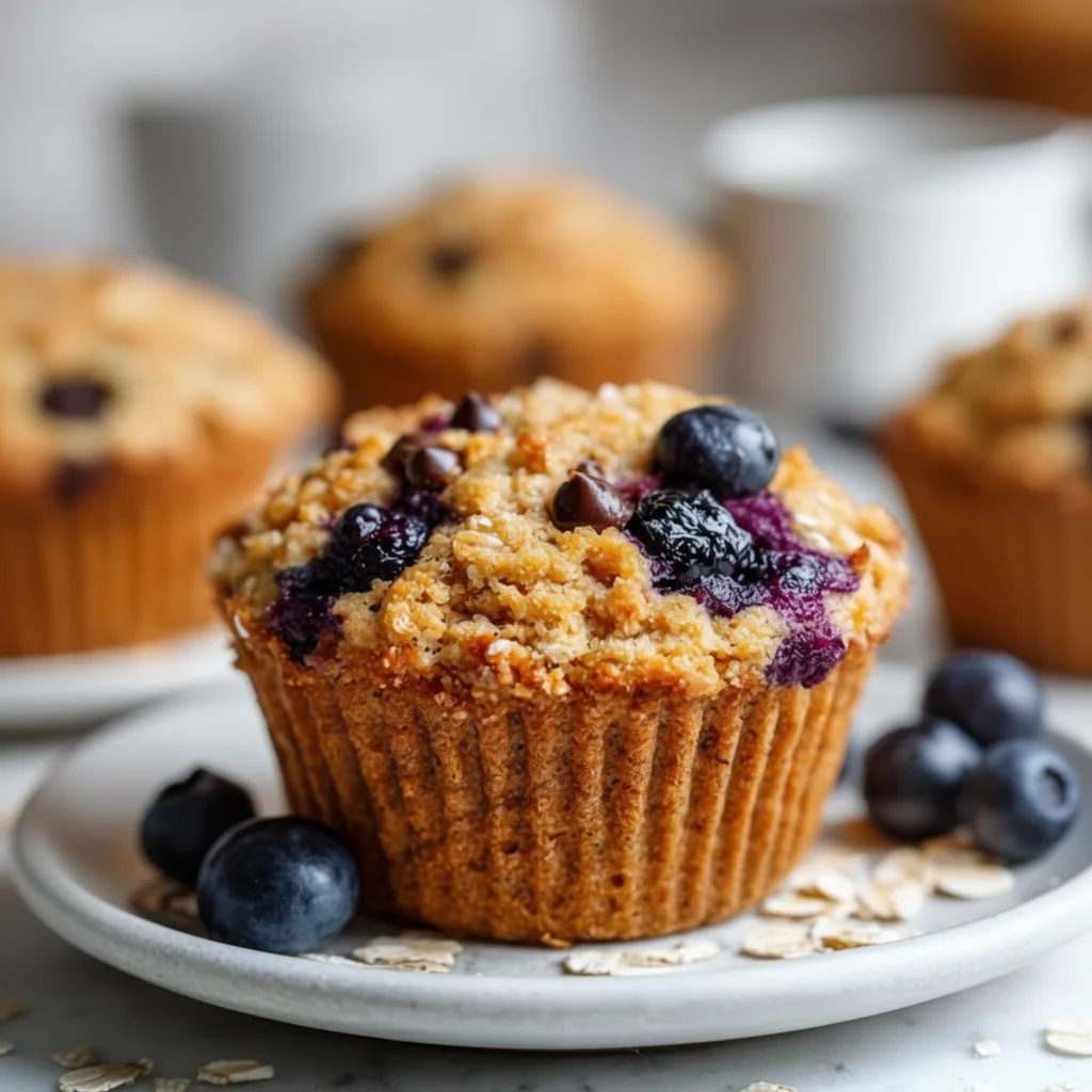 High Protein Banana Blueberry Oatmeal Muffins