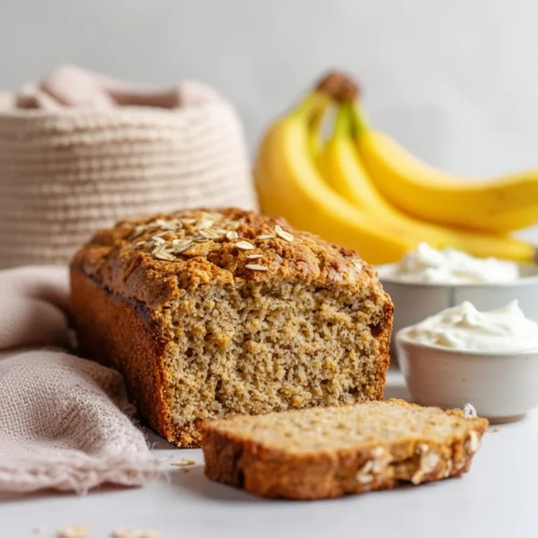 Slice of high protein banana bread garnished with walnuts and banana slices