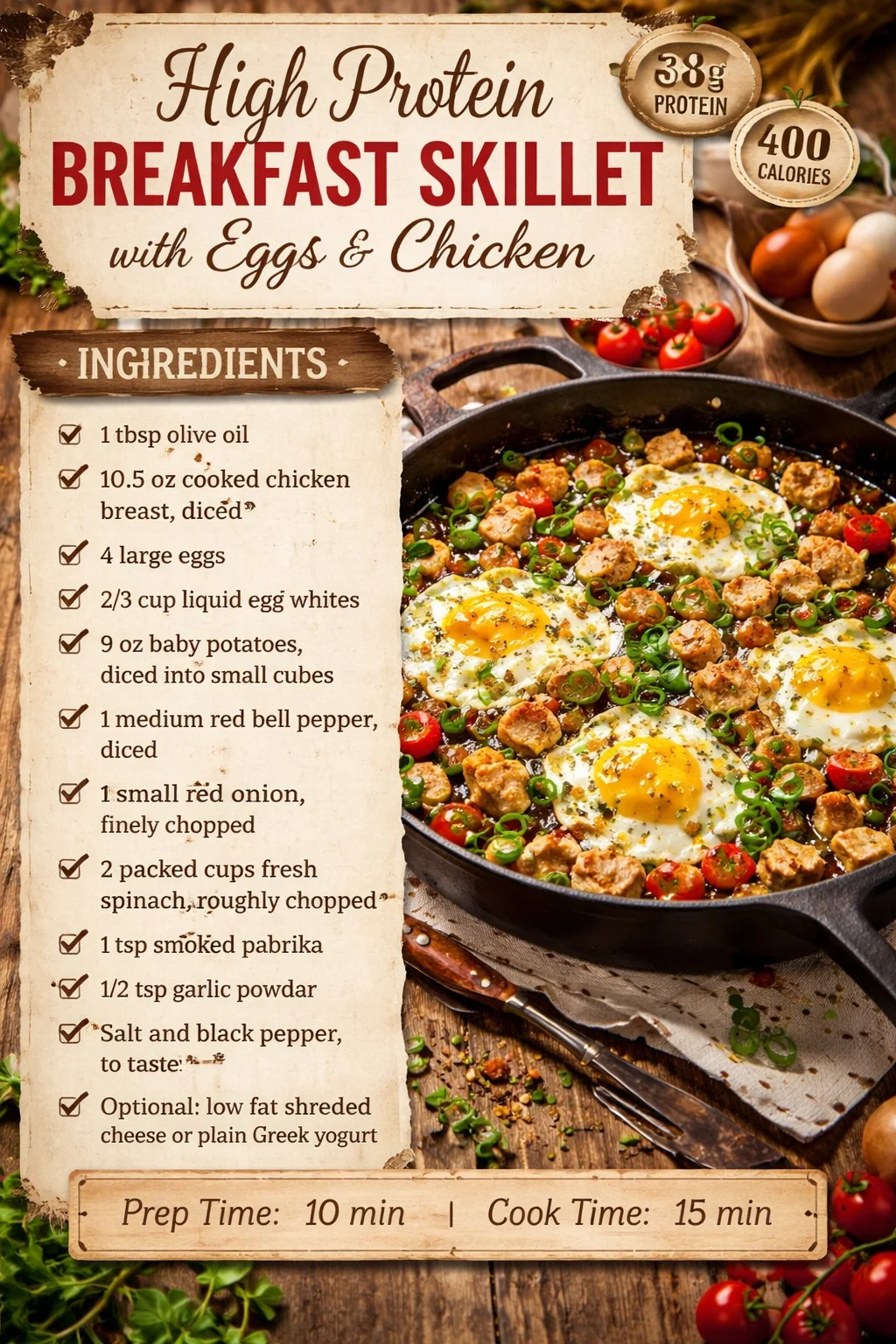 High Protein Breakfast Skillet with Eggs & Chicken