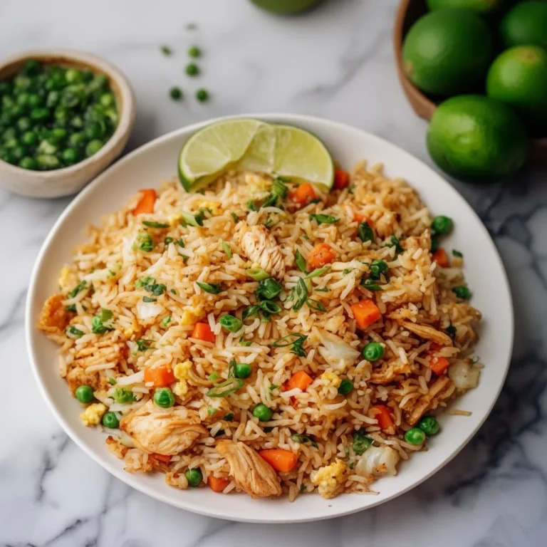 High protein chicken fried rice with colorful vegetables