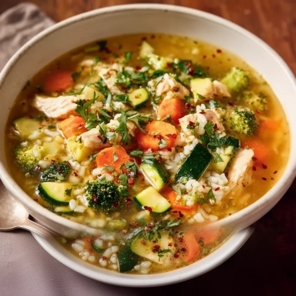 High protein chicken vegetable soup full of fresh veggies and hearty chicken