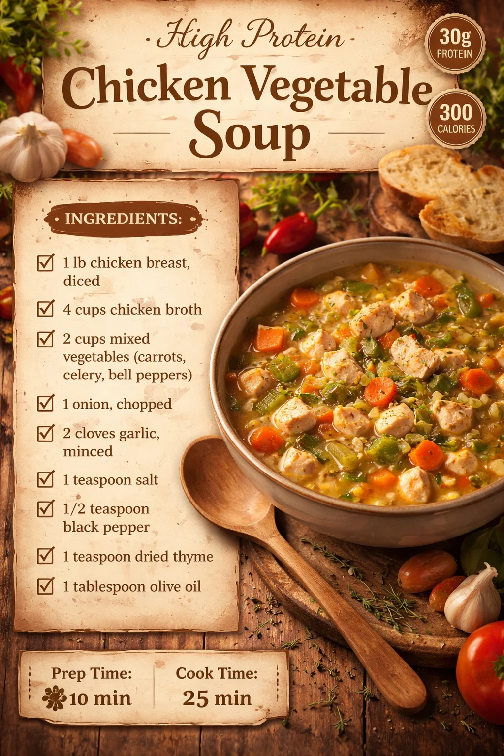 High Protein Chicken Vegetable Soup
