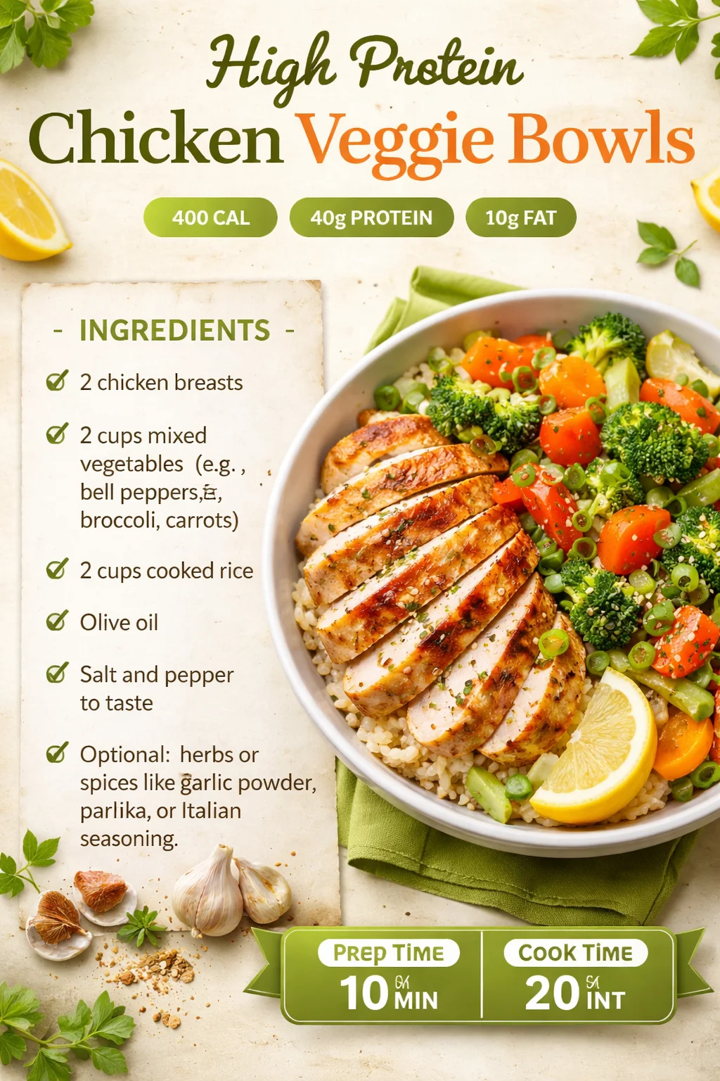 High Protein Chicken Veggie Bowls