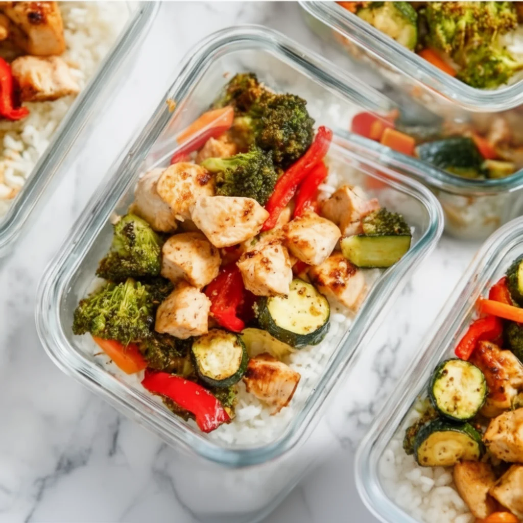 High protein chicken veggie meal prep bowls for healthy meal planning