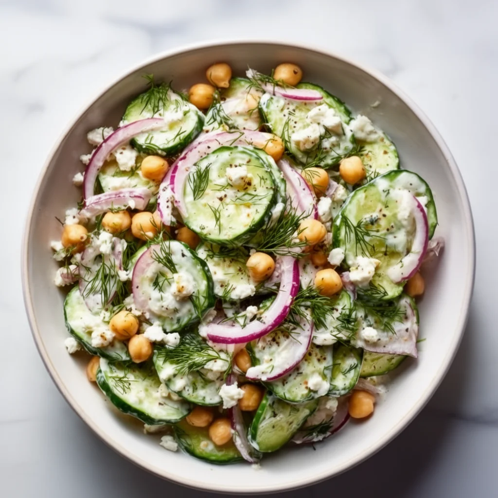 High protein cucumber salad with fresh vegetables and dressing