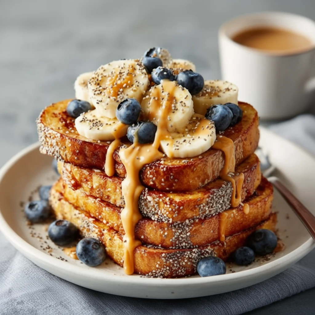 Delicious high protein French toast served with fresh berries and maple syrup