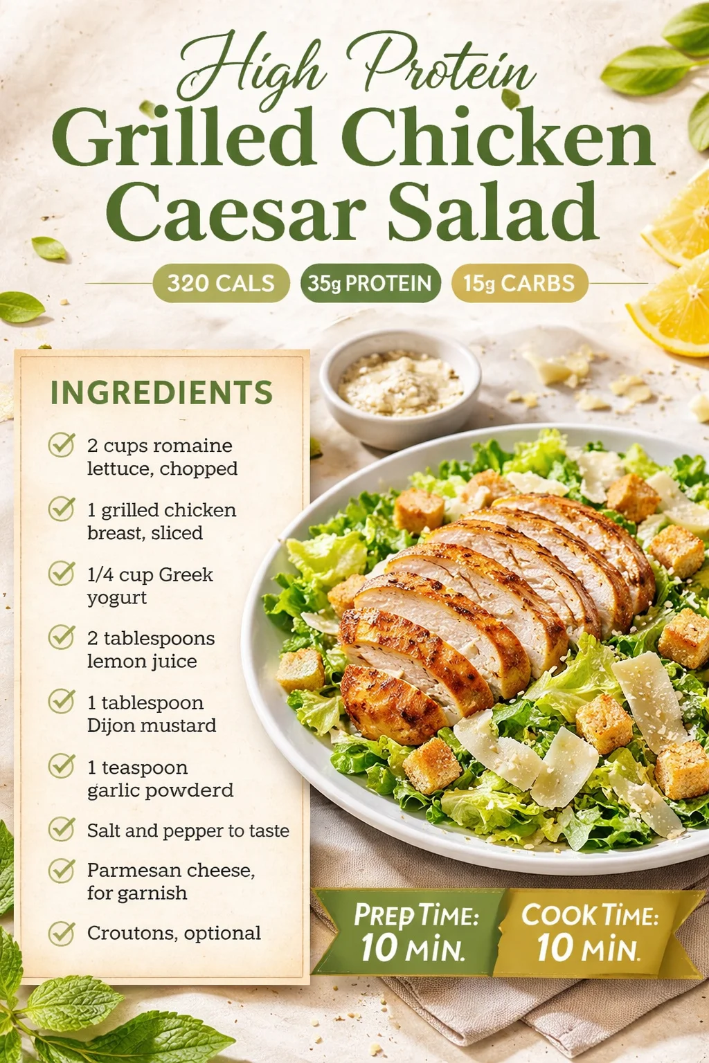 High Protein Grilled Chicken Caesar Salad