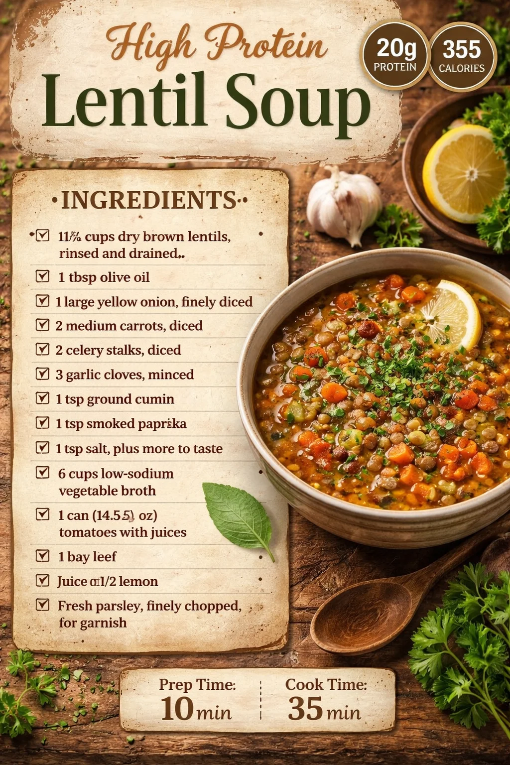 High Protein Lentil Soup