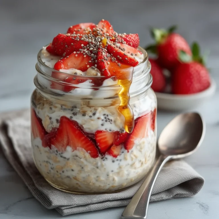 Delicious high-protein overnight oats topped with fruits and nuts in a jar