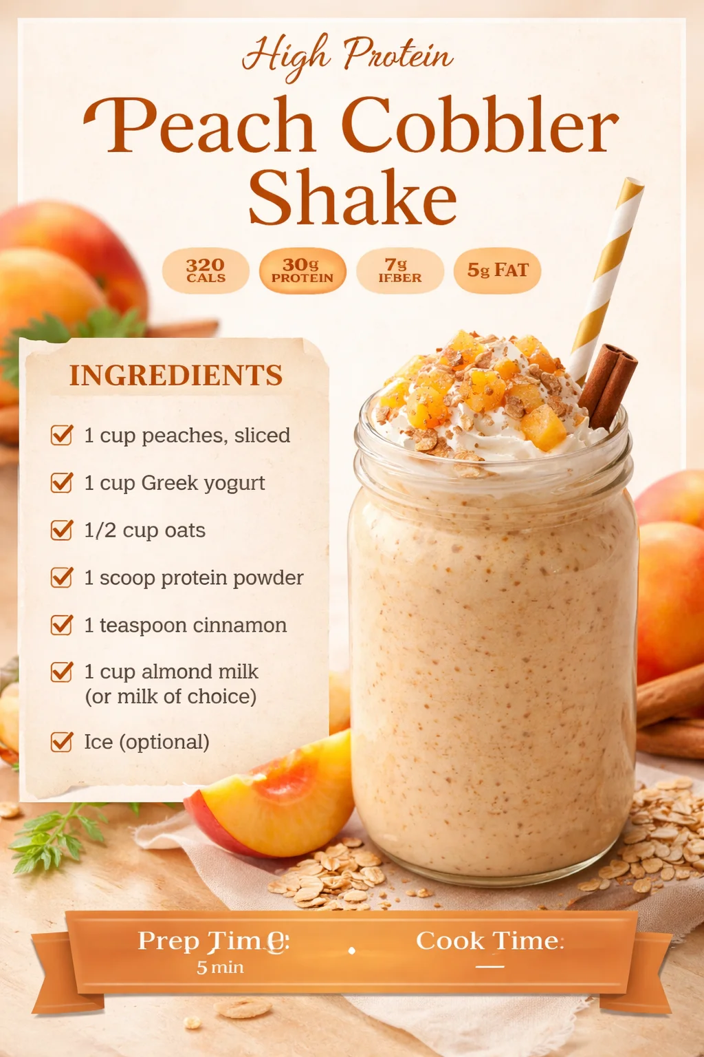 High Protein Peach Cobbler Shake
