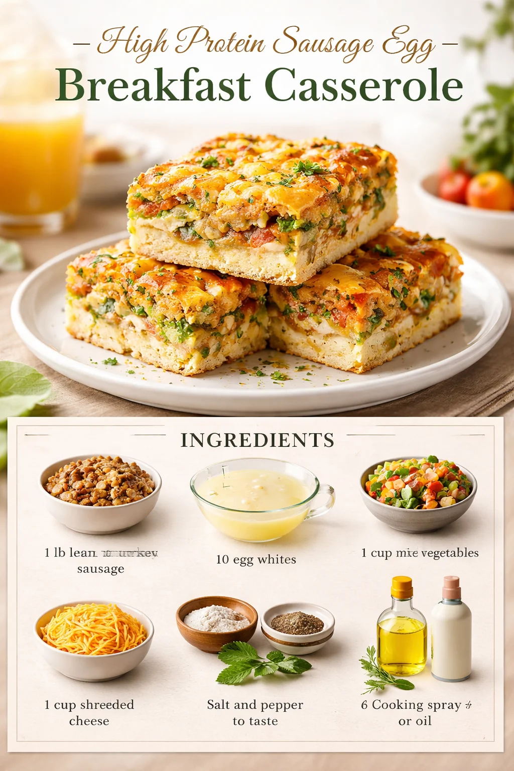 High Protein Sausage Egg Breakfast Casserole