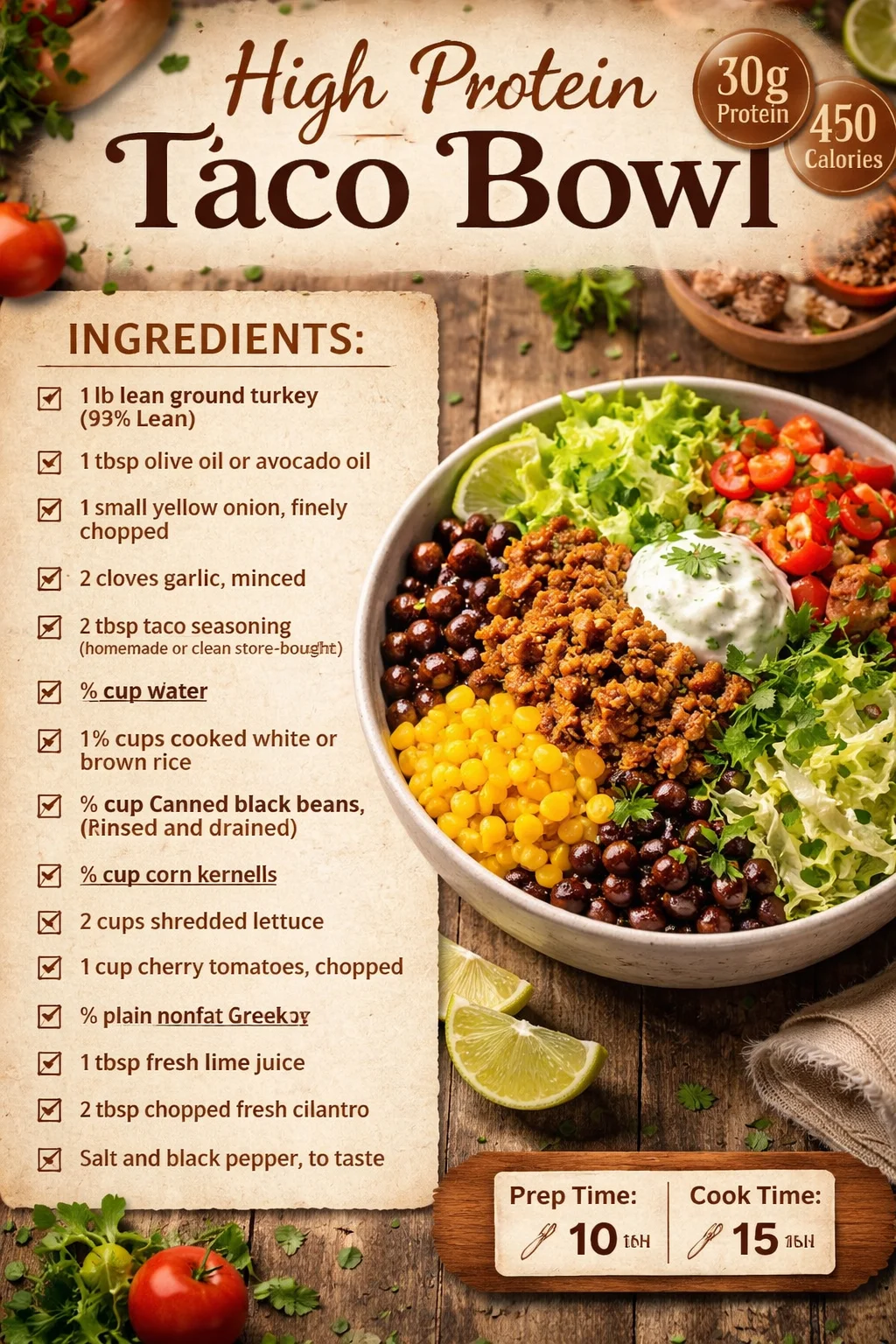 High Protein Taco Bowl
