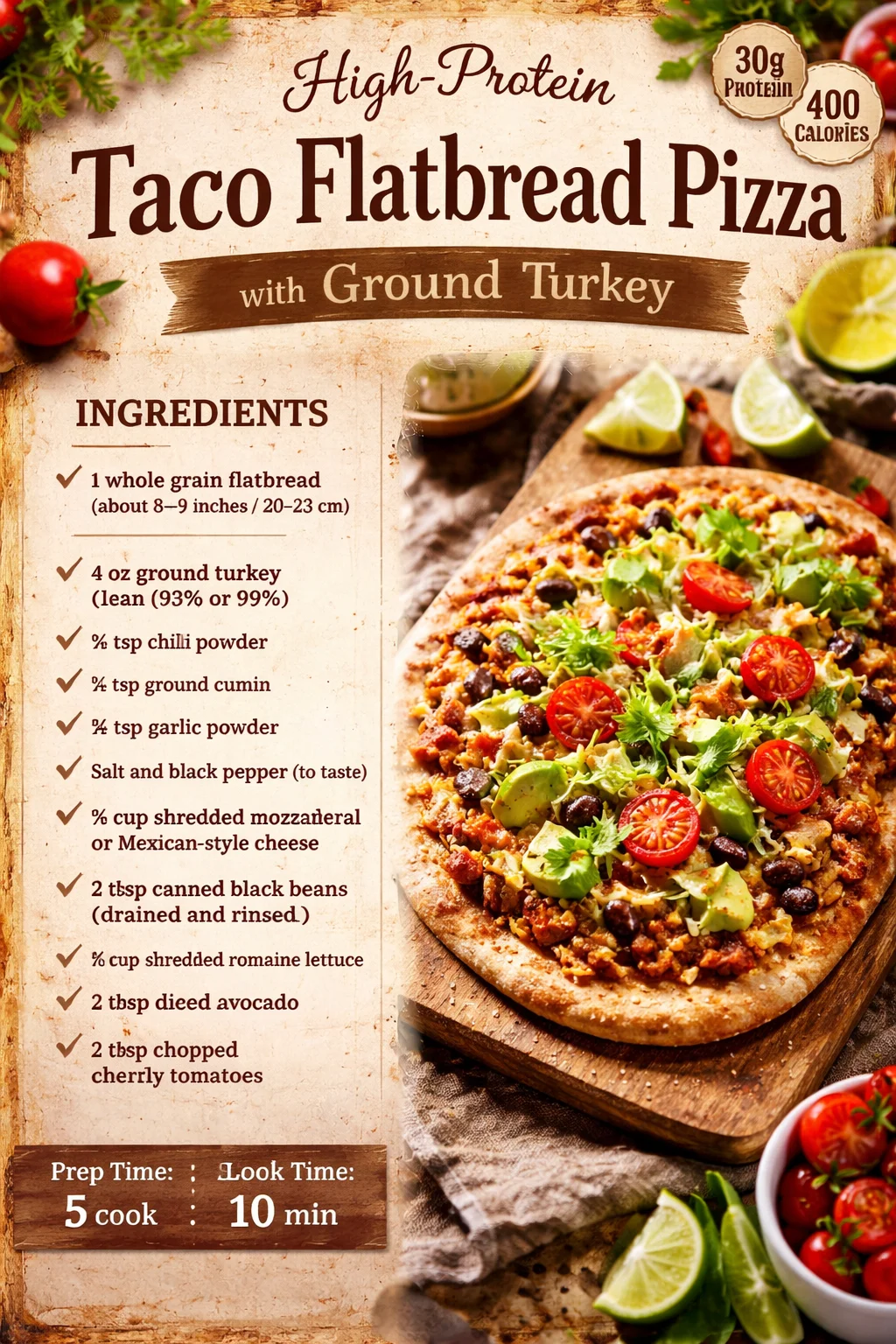 High-Protein Taco Flatbread Pizza with Ground Turkey