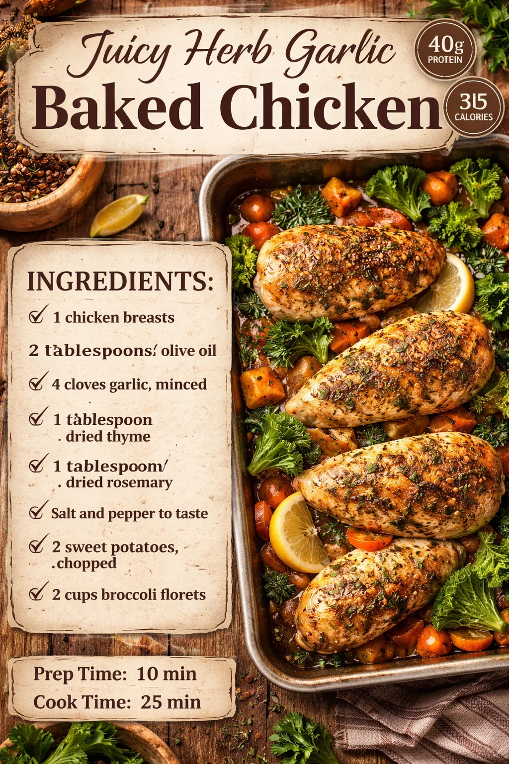 Juicy Herb Garlic Baked Chicken