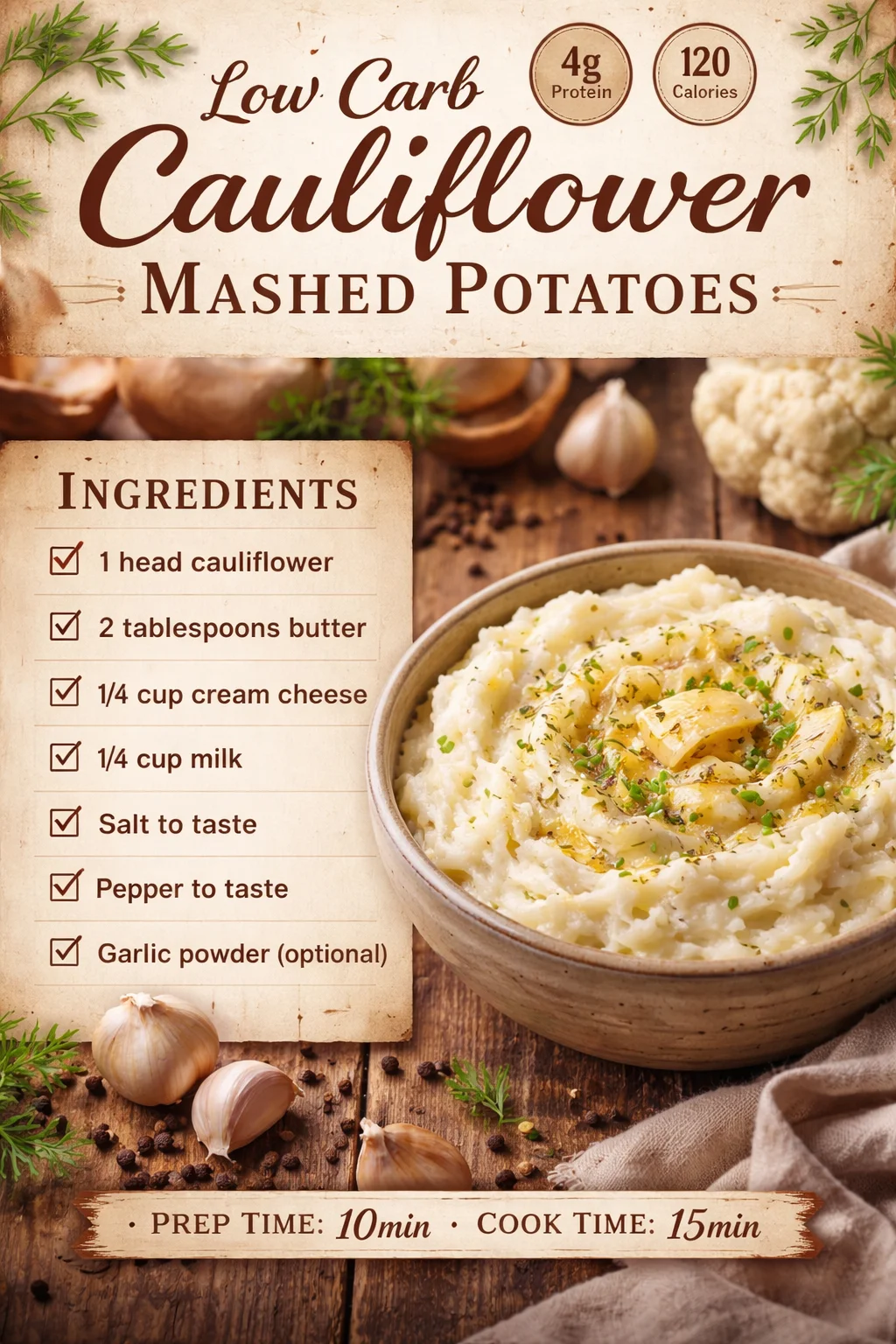 Low Carb Cauliflower Mashed Potatoes