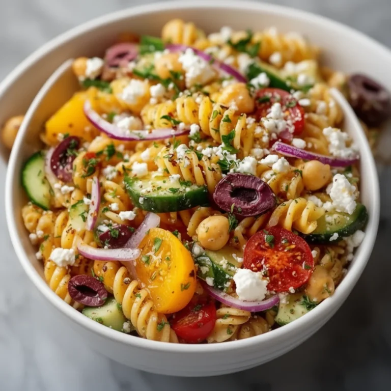 Mediterranean Chickpea Pasta Salad with fresh vegetables and herbs