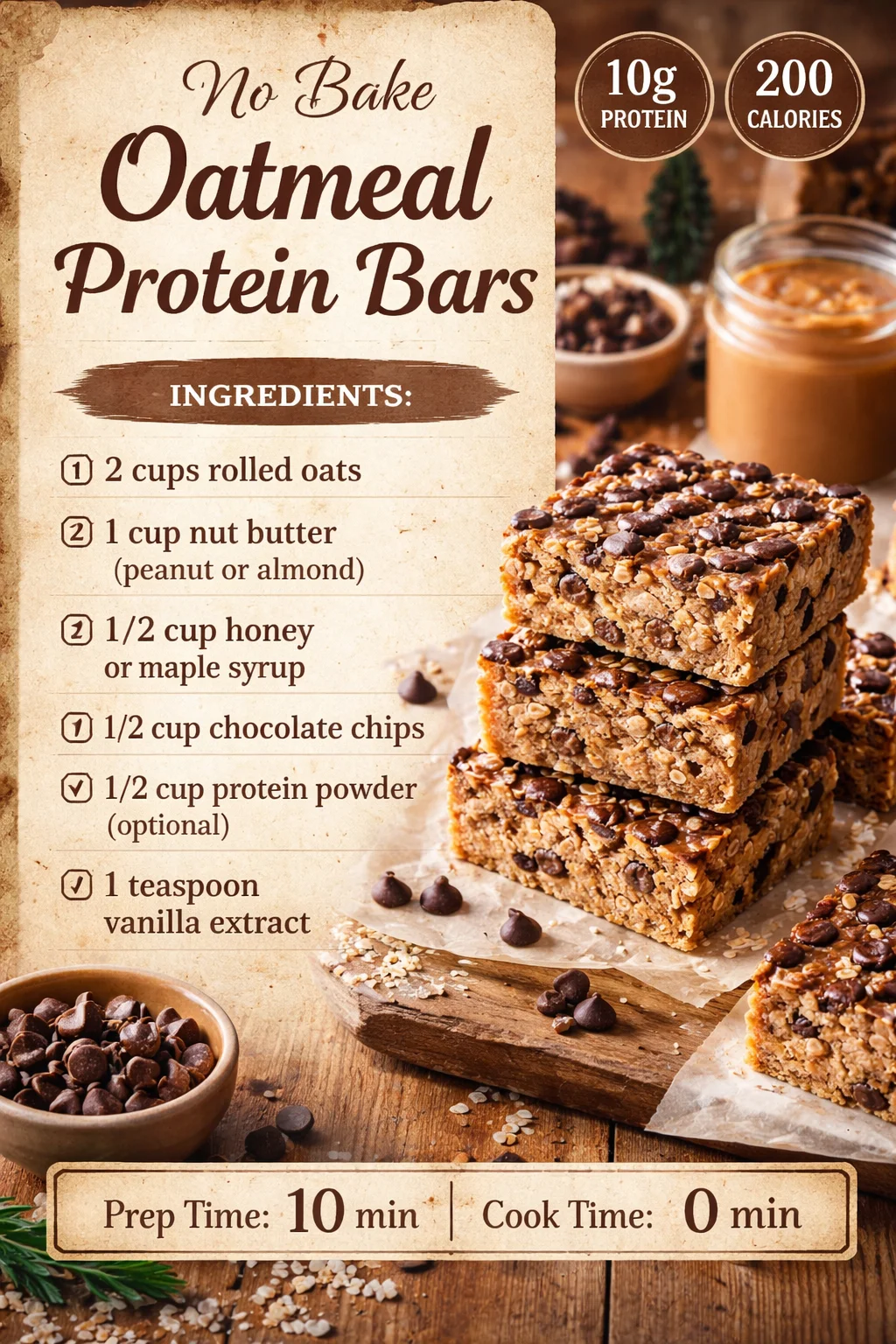 No Bake Oatmeal Protein Bars