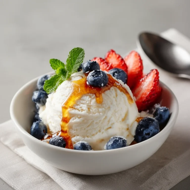 No-churn healthy frozen yogurt topped with fresh fruits