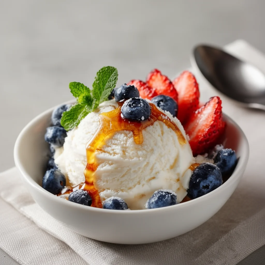 No-churn healthy frozen yogurt topped with fresh fruits