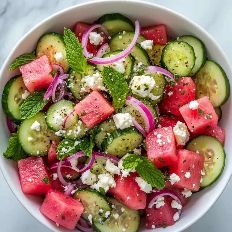Delicious Watermelon Cucumber Feta Salad with fresh ingredients