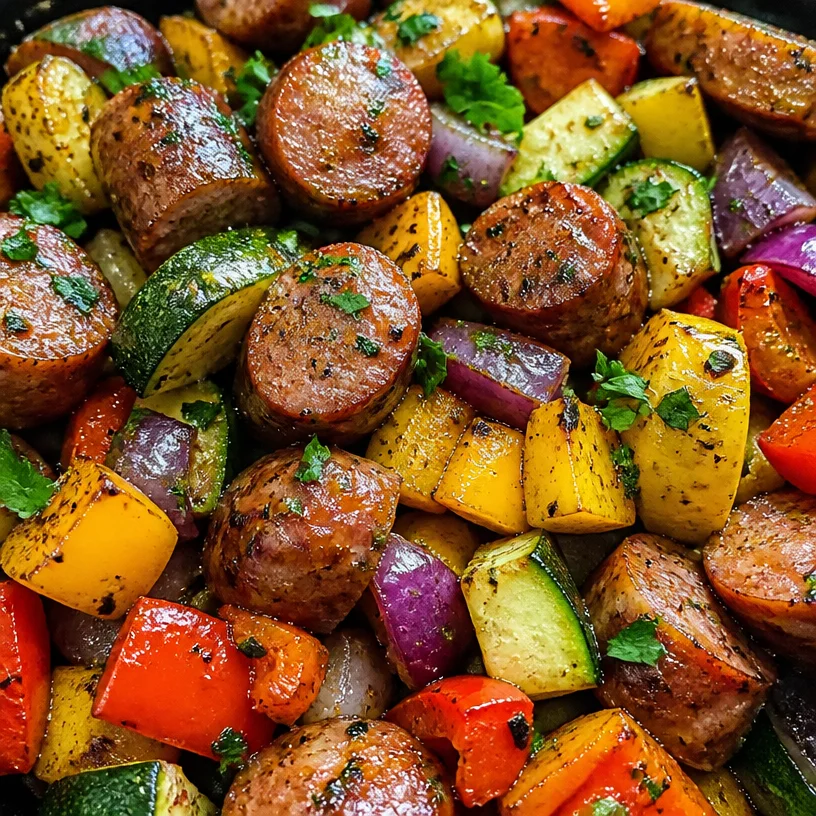 10 Minute Air Fryer Chicken Sausage and Veggies