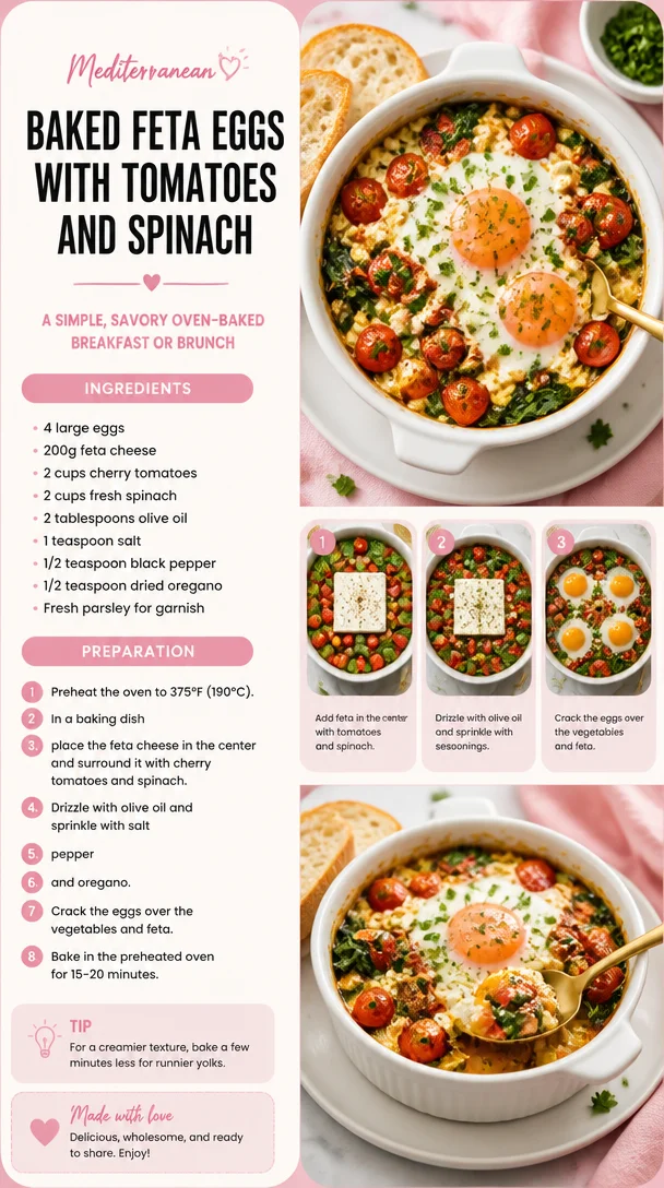Baked Feta Eggs with Tomatoes and Spinach