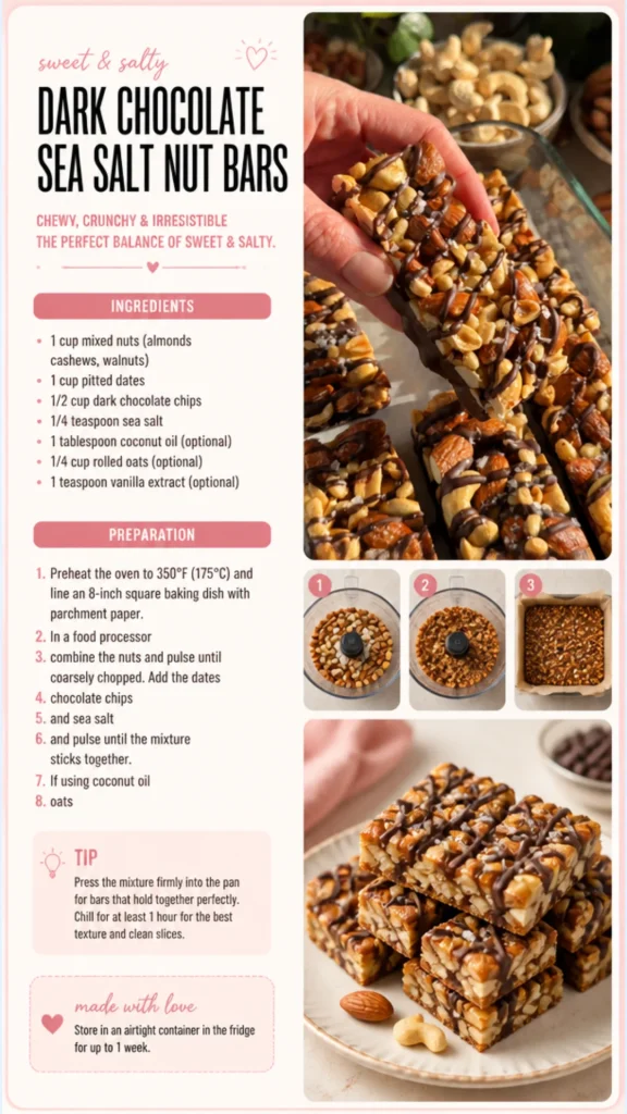 Dark Chocolate and Sea Salt Nut Bars with nuts and chocolate
