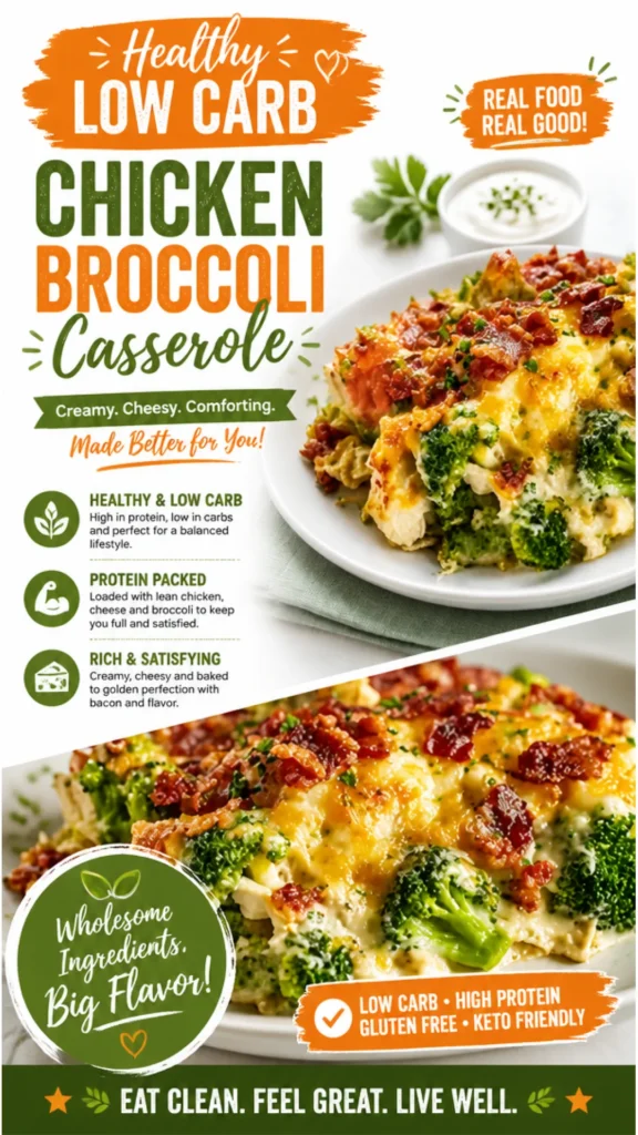 Delicious and healthy low carb chicken broccoli casserole dish