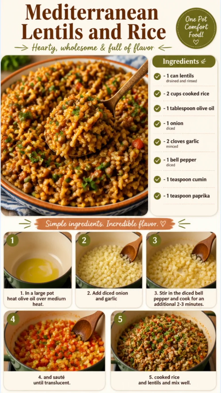 Bowl of Mediterranean lentils and rice topped with fresh herbs.