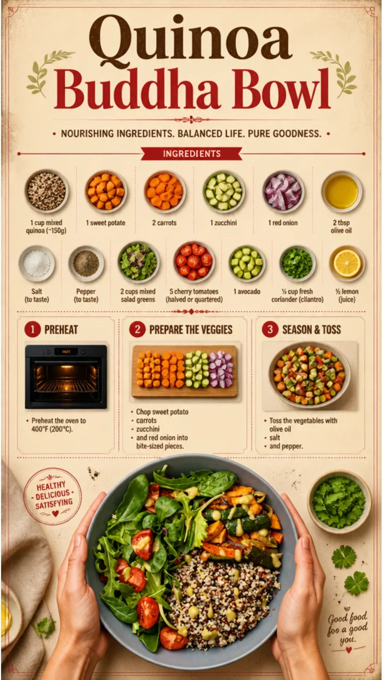 Colorful Quinoa Buddha Bowl with fresh vegetables and toppings