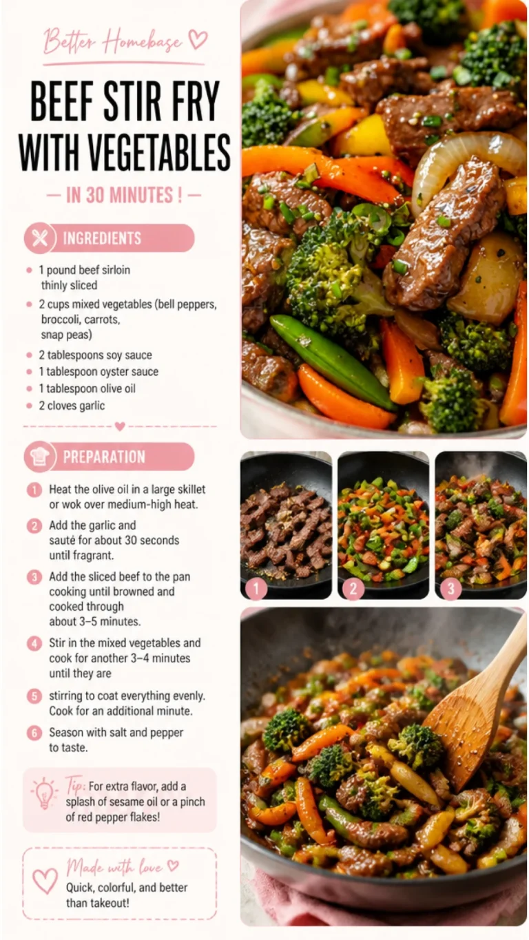 Delicious beef stir fry with colorful vegetables in a hot skillet.
