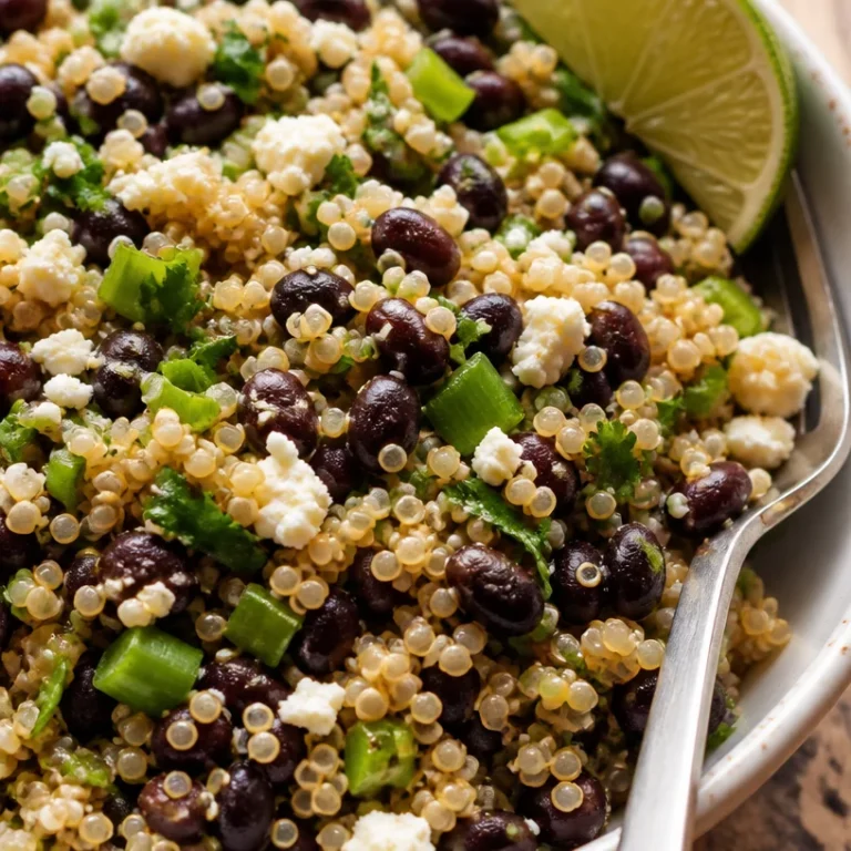 Delicious black bean quinoa salad with colorful vegetables and fresh herbs