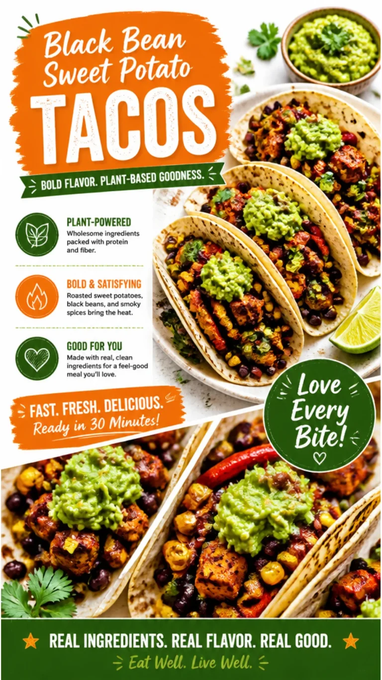 Delicious black bean sweet potato tacos topped with fresh cilantro and avocado.