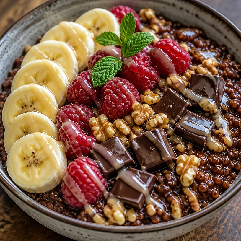 Chunky Monkey Quinoa Breakfast Bowl with bananas and nuts