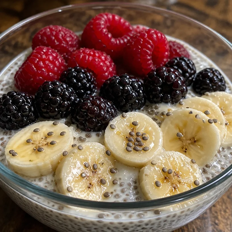 Delicious Coconut Chia Seed Pudding topped with fresh fruit
