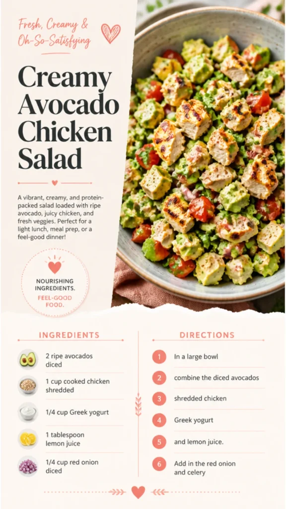 Creamy avocado chicken salad in a bowl with fresh ingredients