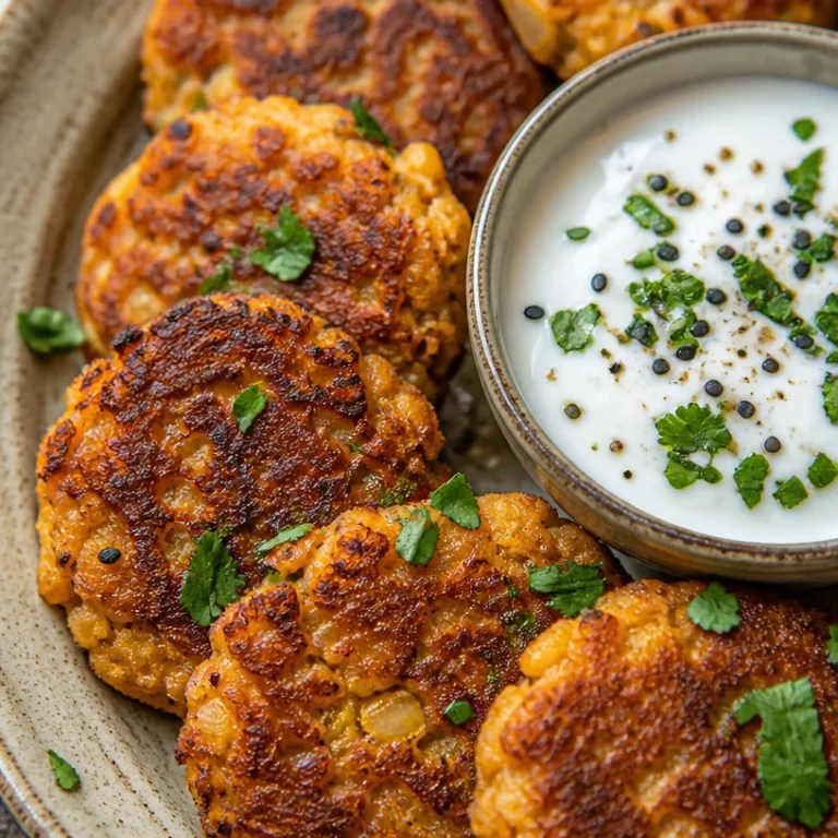 Plate of deliciously wholesome chickpea patties garnished with herbs
