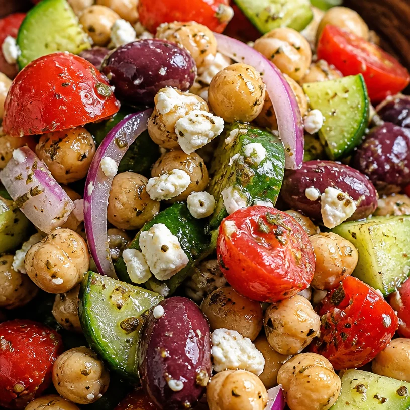 Delicious Greek Chickpea Salad with fresh vegetables and herbs