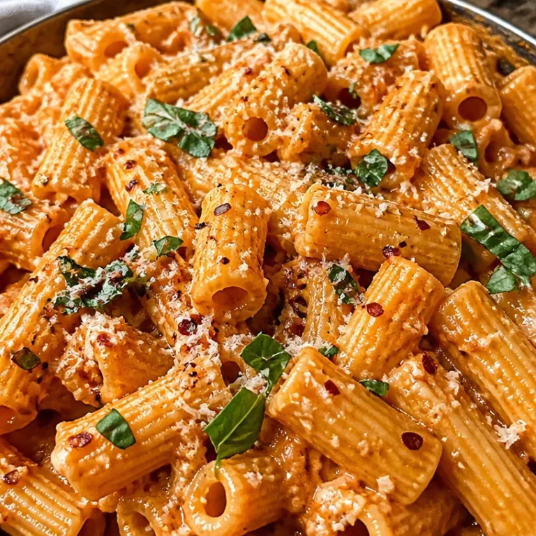 A bowl of healthy cottage cheese rigatoni garnished with fresh herbs.