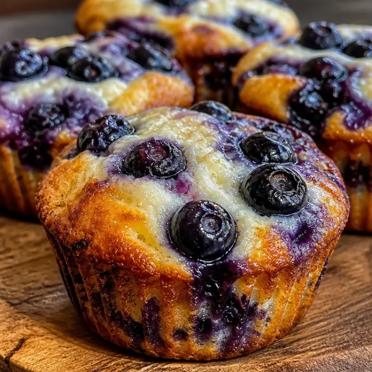 Healthy protein-packed blueberry cottage cheese muffins on a wooden table