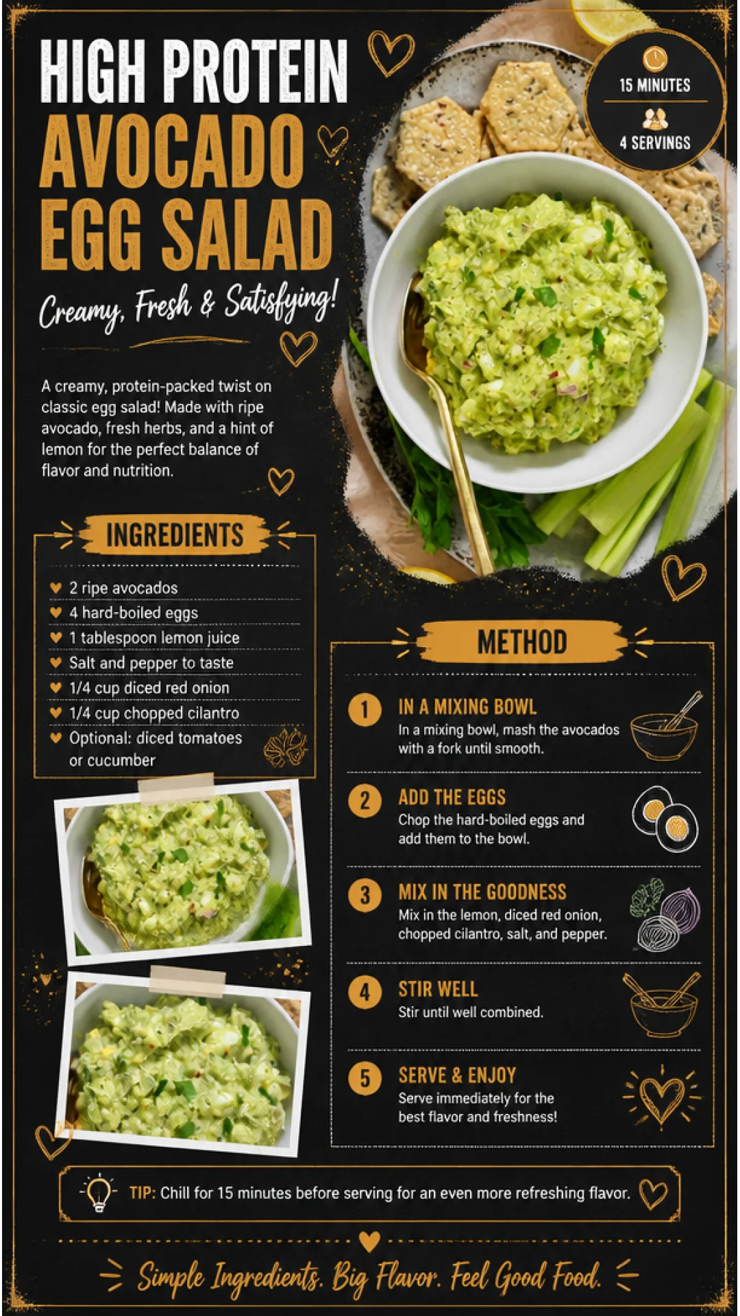 High protein avocado egg salad served in a bowl with fresh herbs