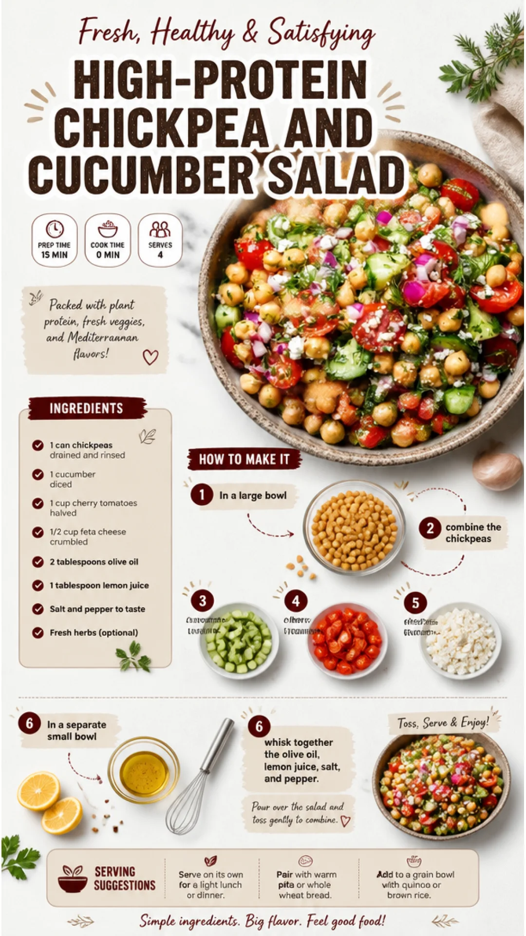 High-protein chickpea and cucumber salad in a bowl