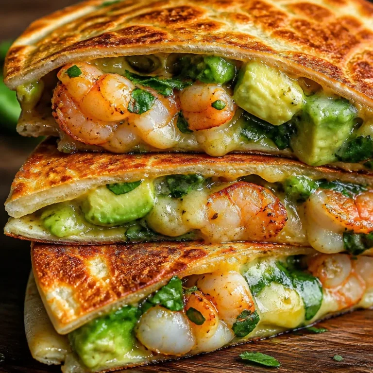 Shrimp quesadilla with melted cheese and fresh ingredients on a plate