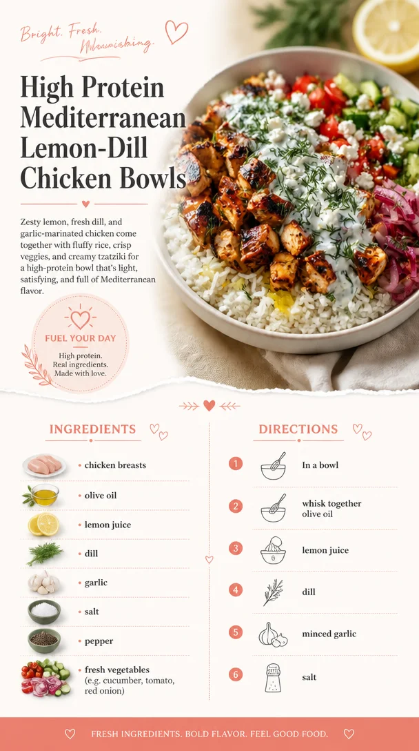 High Protein Mediterranean Lemon-Dill Chicken Bowls