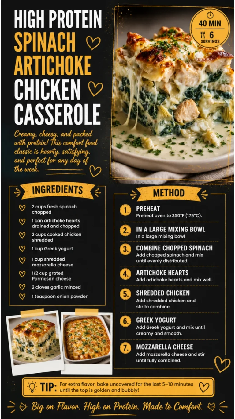 High protein spinach artichoke chicken casserole dish